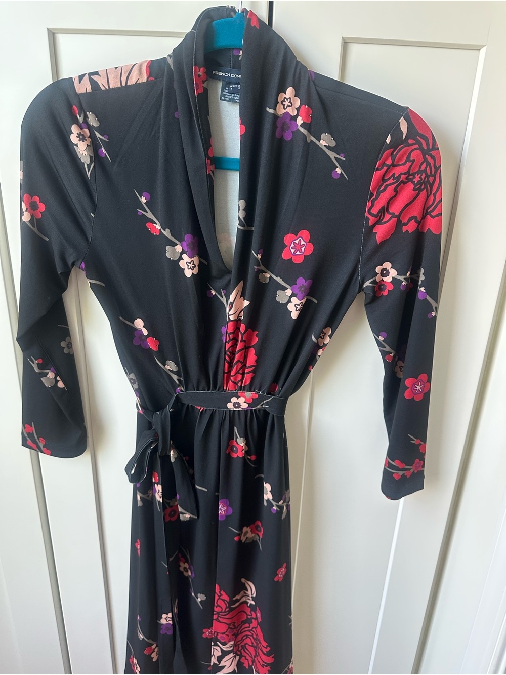 French Connection Black Floral Dress with Purple and Pink Accents